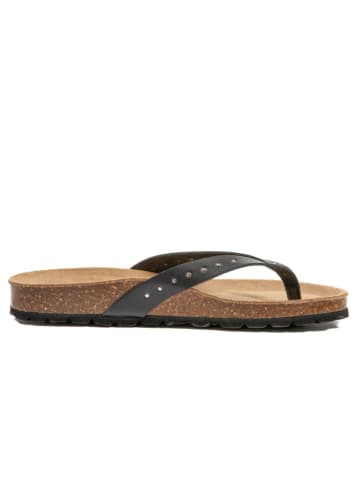 billowy Leder-Zehentrenner in Schwarz