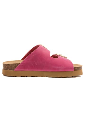 billowy Leder-Pantoletten in Fuchsia