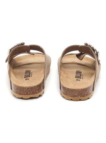 billowy Leder-Pantoletten in Beige