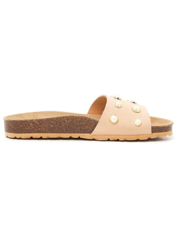 billowy Leren slippers beige