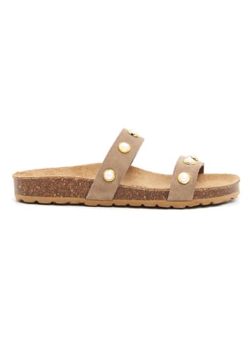 billowy Leren slippers beige
