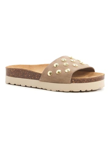 billowy Leder-Pantoletten in Beige