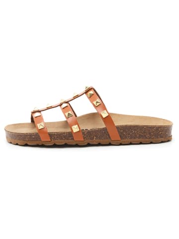 billowy Leren slippers lichtbruin