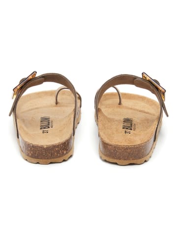 billowy Leder-Zehentrenner in Beige