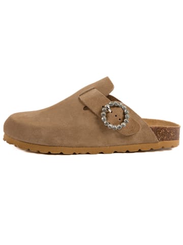 billowy Leren clogs bruin