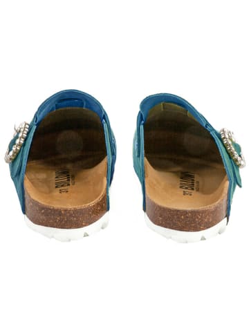 billowy Leder-Clogs in Türkis