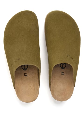 billowy Leder-Clogs in Khaki
