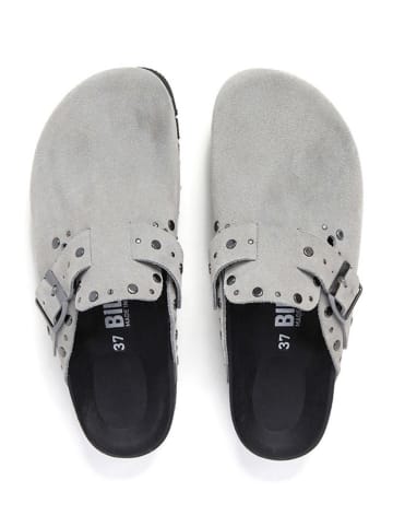 billowy Leder-Clogs in Hellgrau