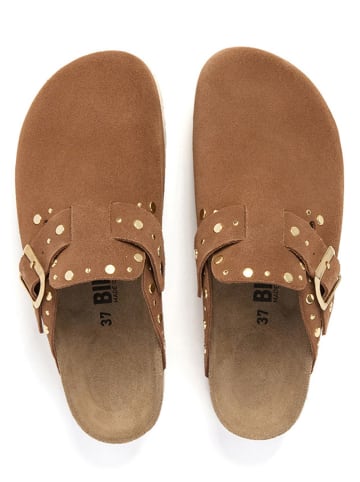 billowy Leder-Clogs in Hellbraun