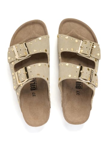 billowy Leder-Pantoletten in Beige