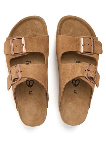 billowy Skórzane klapki w kolorze jasnobrązowym