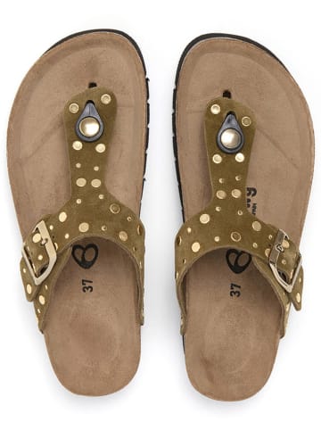 billowy Leder-Zehentrenner in Khaki