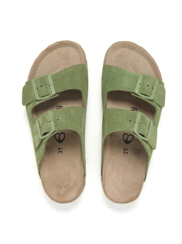 billowy Leren slippers groen