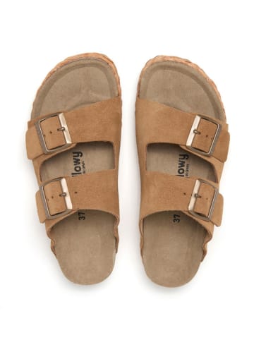 billowy Leder-Pantoletten in Hellbraun