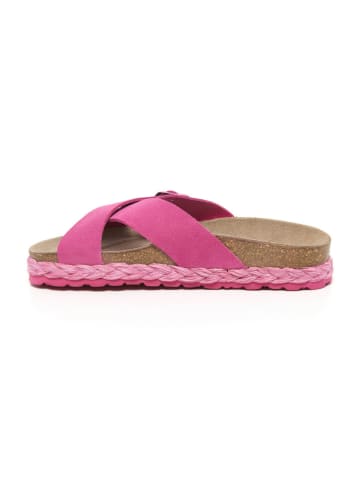 billowy Leder-Pantoletten in Pink