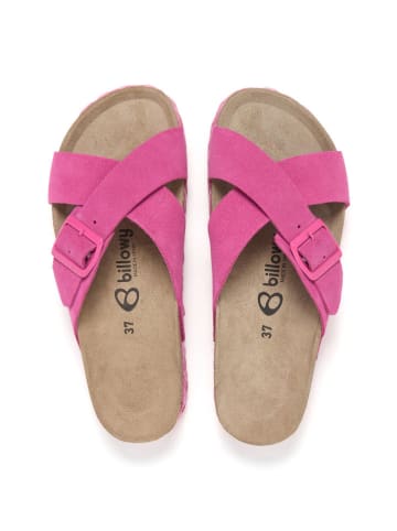 billowy Leder-Pantoletten in Pink