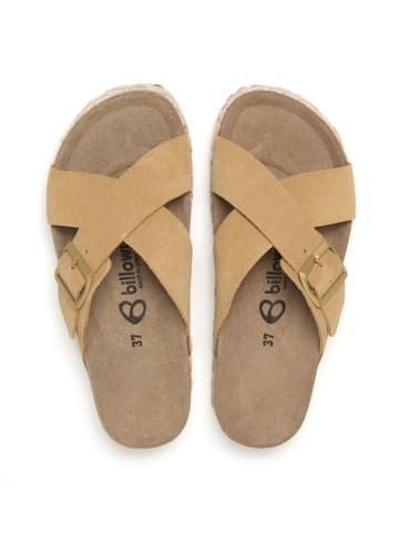 billowy Leder-Pantoletten in Beige