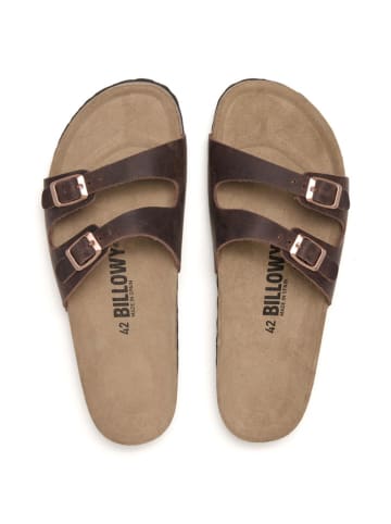 billowy Leder-Pantoletten in Braun