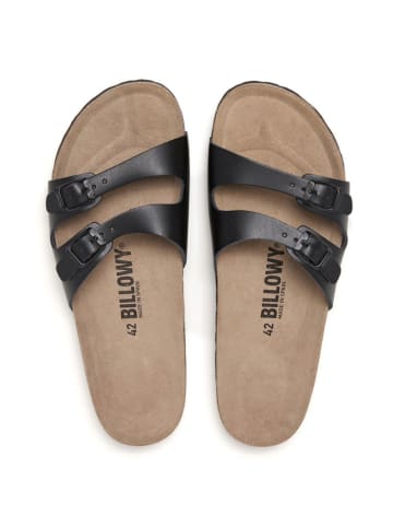 billowy Leder-Pantoletten in Schwarz