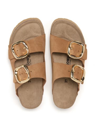 billowy Leder-Pantoletten in Hellbraun