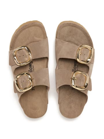 billowy Leren slippers beige