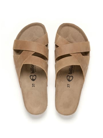 billowy Leder-Pantoletten in Beige