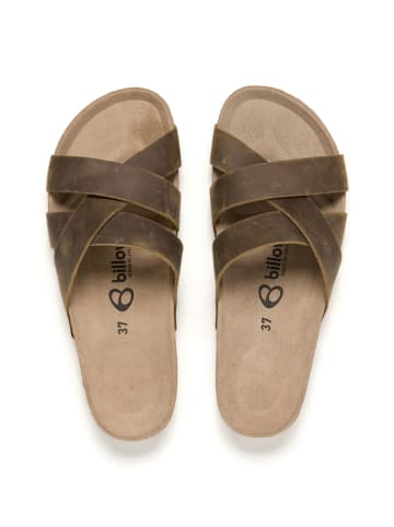 billowy Leren slippers kaki