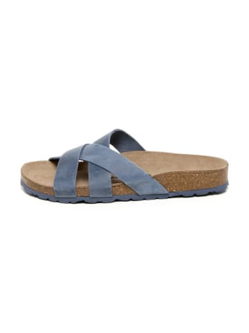 billowy Leder-Pantoletten in Blau