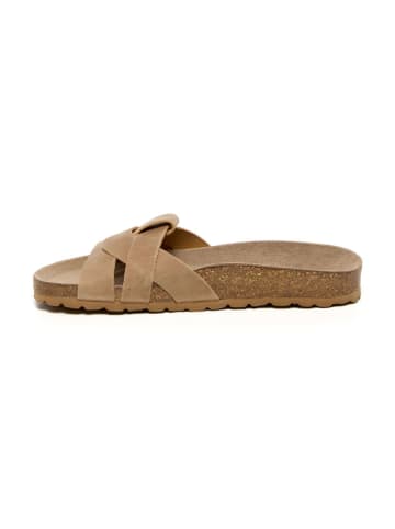 billowy Leren slippers beige