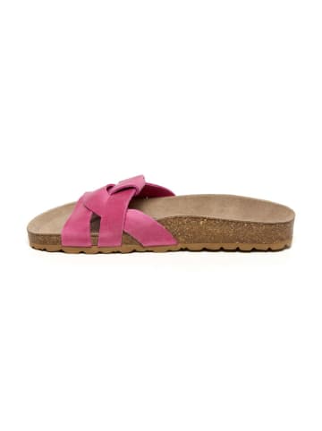billowy Leder-Pantoletten in Pink