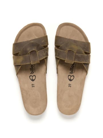 billowy Leder-Pantoletten in Khaki