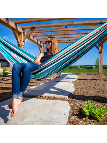 Vivereeurope Podwójny hamak w kolorze granatowo-błękitnym - 366 x 137 cm