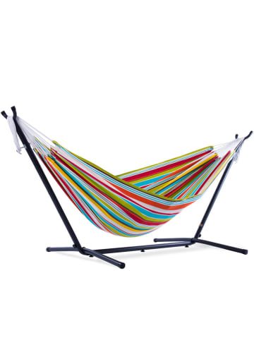 Vivereeurope Hamak ze stelażem w kolorze antracytowym ze wzorem - 250 x 104 x 109 cm