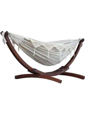 Vivereeurope Hamak ze stelażem w kolorze brązowo-kremowym - 259 x 104 x 119 cm