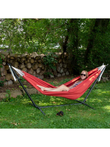 Vivereeurope Hamak ze stelażem w kolorze antracytowo-czerwonym - 250 x 104 x 109 cm