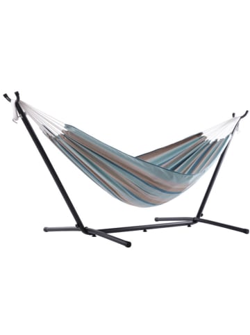 Vivereeurope Hamak ze stelażem w kolorze antracytowo-niebiesko-beżowym - 250 x 104 x 109 cm