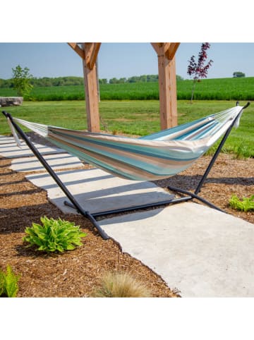 Vivereeurope Hamak ze stelażem w kolorze antracytowo-niebiesko-beżowym - 250 x 104 x 109 cm