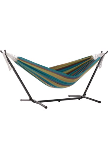 Vivereeurope Hangmat met frame groen/blauw/antraciet - (B)250 x (H)104 x (D)109 cm