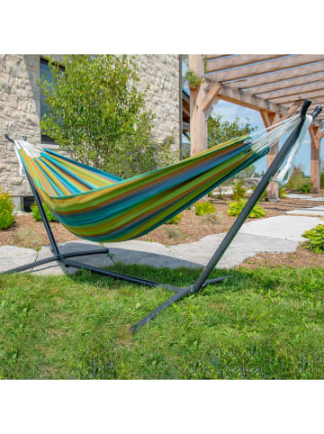 Vivereeurope Hängematte mit Gestell in Grün/ Blau/ Anthrazit - (B)250 x (H)104 x (T)109 cm