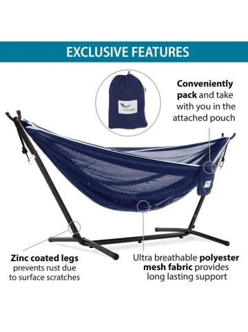 Vivereeurope Hängematte mit Gestell in Anthrazit/ Dunkelblau - (B)280 x (H)109 x (T)119 cm