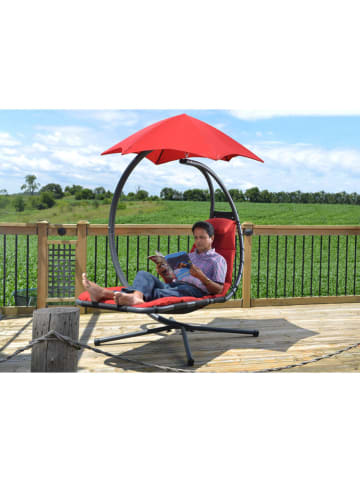 Vivereeurope Leżak wiszący w kolorze antracytowo-czerwonym - 104 x 213 x 188 cm