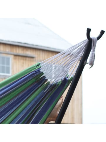 Vivereeurope Hangmat met frame antraciet/blauw/groen - (B)250 x (H)104 x (D)109 cm