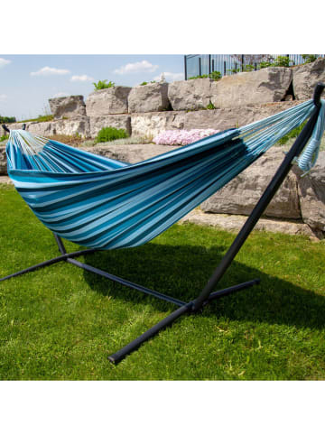 Vivereeurope Hangmat met frame antraciet/blauw - (B)250 x (H)104 x (D)109 cm
