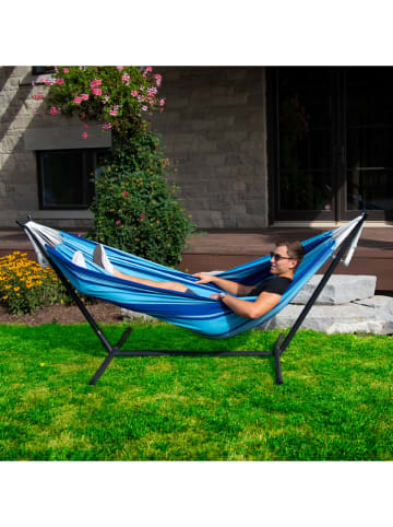 Vivereeurope Hamak ze stelażem w kolorze antracytowo-niebieskim - 250 x 104 x 109 cm