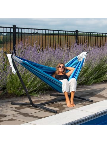 Vivereeurope Hamak ze stelażem w kolorze antracytowo-niebieskim - 250 x 104 x 109 cm