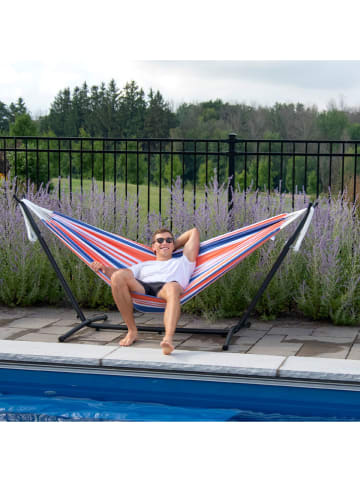 Vivereeurope Hangmat met frame antraciet/oranje/blauw - (B)250 x (H)104 x (D)109 cm