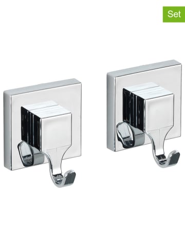 Wenko 2er-Set: Wandhaken "Vacuum-Loc" in Silber - (B)6 x (H)7 cm
