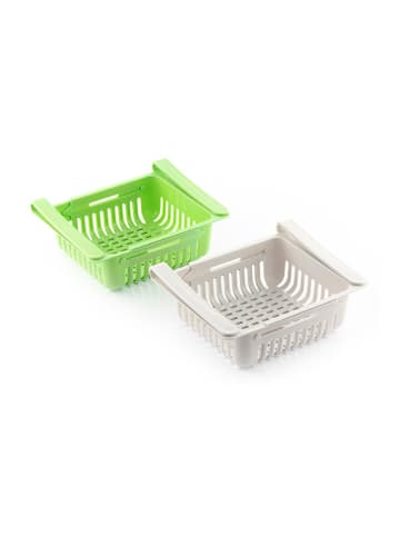 InnovaGoods 2er-Set: Kühlschrank-Organizer in Grau/ Grün - (B)28 x (H)16,5 x (T)7 cm