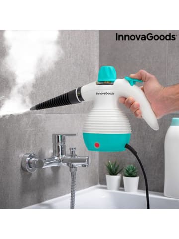 InnovaGoods Dampfreiniger in Weiß/ Türkis mit Zubehör - (B)29 x (H)13 x (T)23 cm