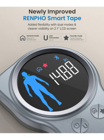 Renpho Cyfrowa taśma miernicza "Smart Tape Measure+" w kolorze szarym